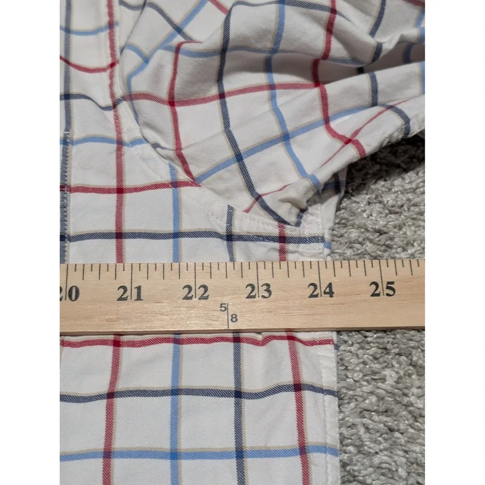 Eddie‎ Bauer Button Down Mens L White Red Blue Tattersall Plaid Cotton Shirt Top
